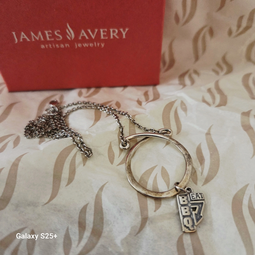 James Avery Retired Changeable Charm Necklace & Eat BBQ Charm